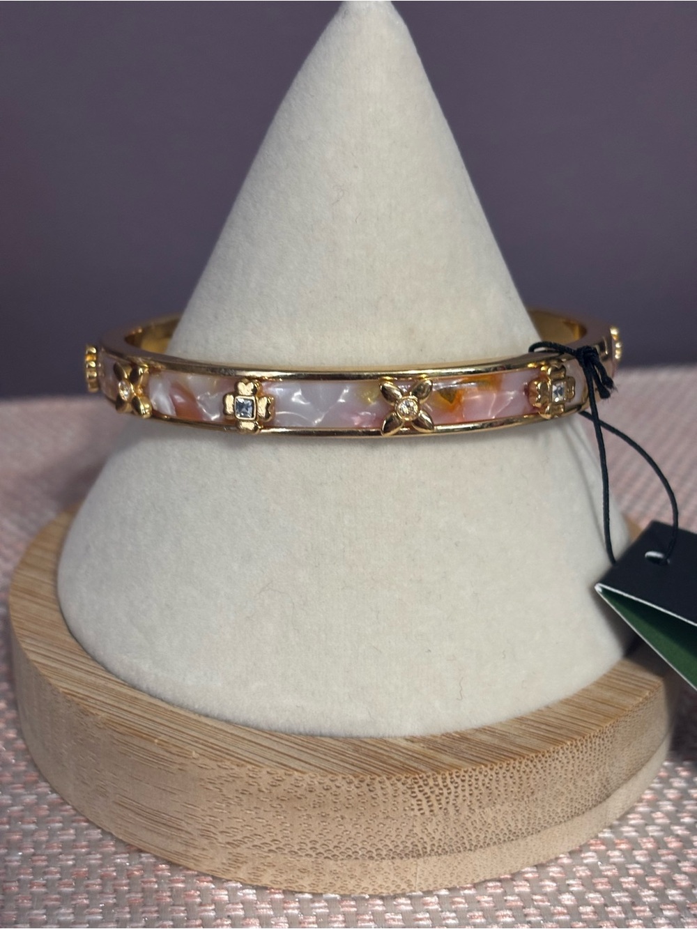 Kate Spade Gold-Tone Bangle Bracelet with Pink Mother-of-Pearl Inlay